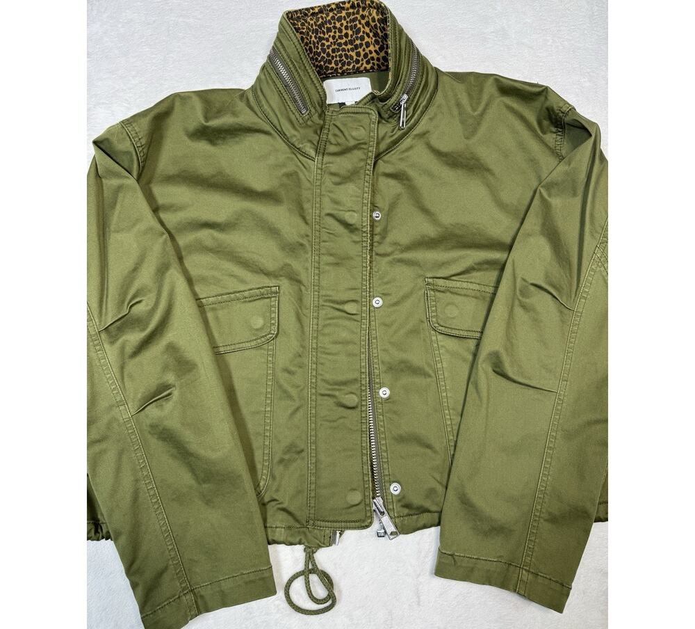 Current Elliott Leopard Corduroy Collar Cropped Military Jacket Olive Sz M